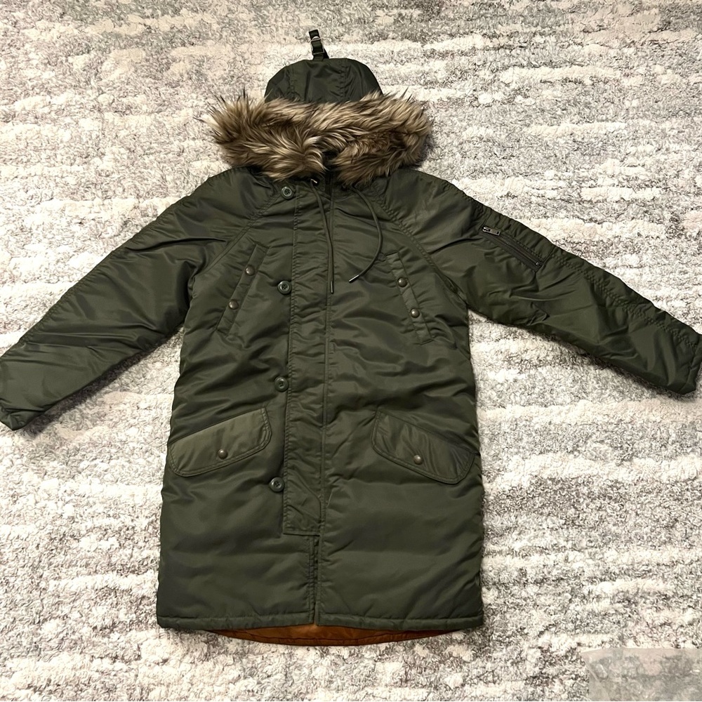 American Eagle Outfitters Dark Green Faux Fur Parka